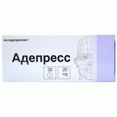 Адепресс таблетки покрыт.об. 20 мг, 30 шт.