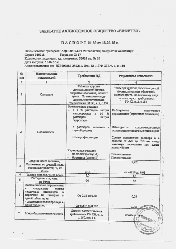 Адонис-бром таб. п/о №20