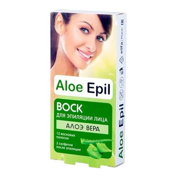 Aloe Epil Воск для эпиляции лица 12 восковых полосок + 2 салфетки после эпиляции