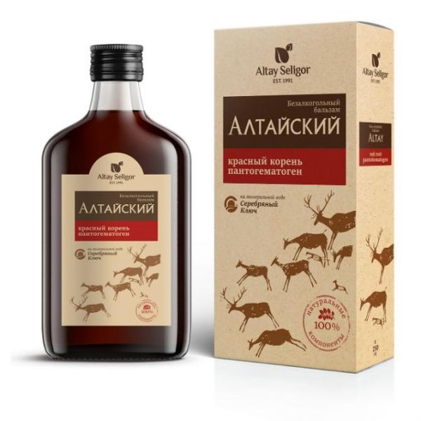 Altay Seligor Алтайский бальзам с красным корнем и пантогематогеном стекло/пластик 250 мл