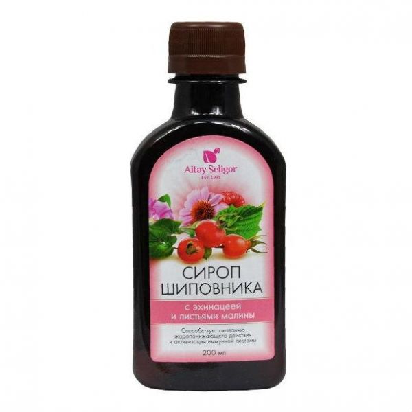 Altay Seligor Сироп шиповника с эхинацеей и листьями малины от простуды пластик 250 мл