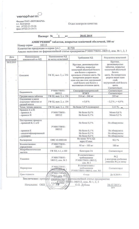 Амигренин таблетки покрыт.плен.об. 100 мг, 2 шт.