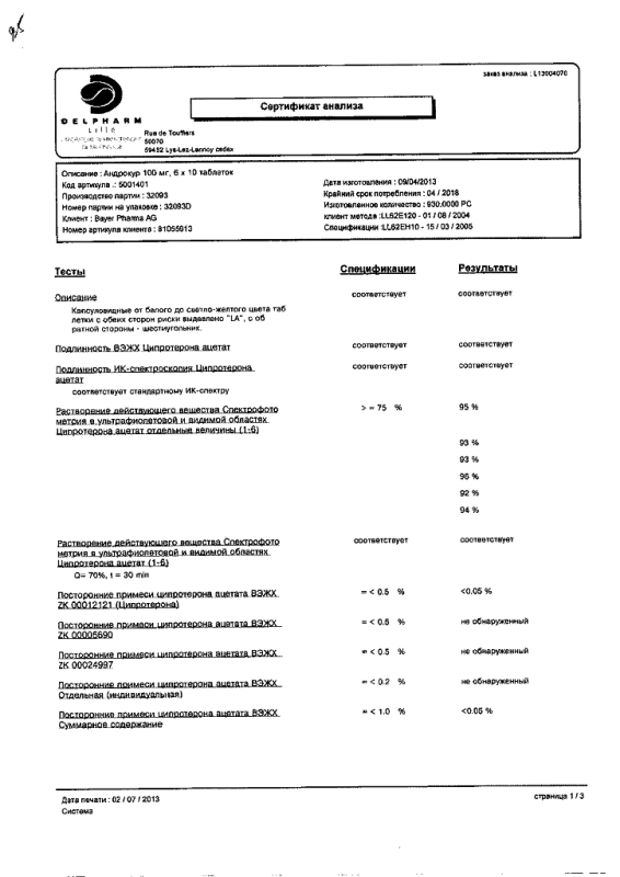 Андрокур таблетки 100 мг, 60 шт.