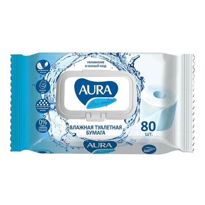 Aura Ultra Comfort Влажная туалетная бумага с крышкой 80шт