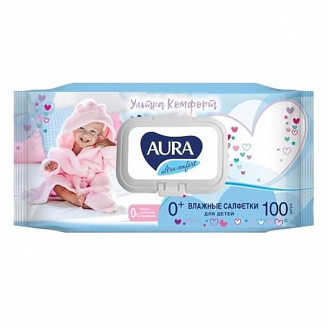 Aura Ultra Comfort Влажные салфетки для детей с алоэ и витамином Е 100шт