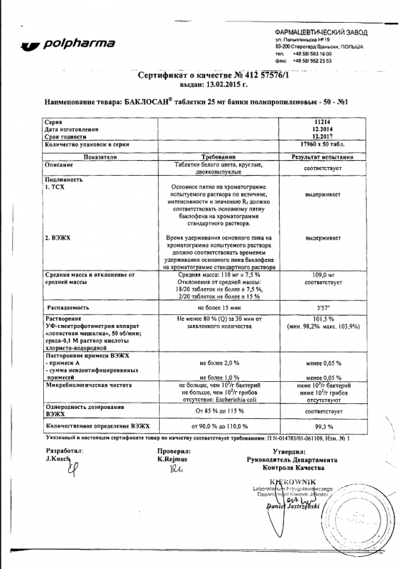 Баклосан таблетки 25 мг, 50 шт.