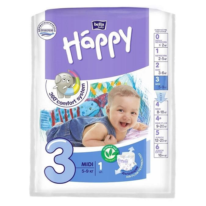 Bella Подгузники Baby Happy 3 midi 5-9 кг 1 шт.