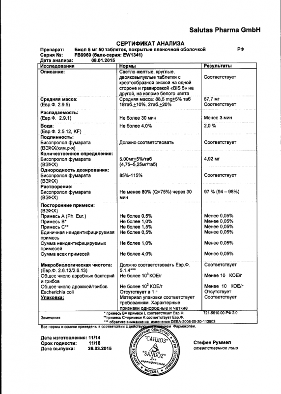 Биол таблетки 5 мг, 50 шт.