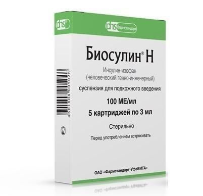 Биосулин Н суспензия для п/кожн.введ.100 МЕ/мл картридж 3 мл 5 шт. упак.