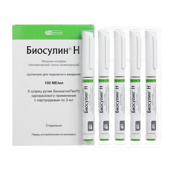 Биосулин Н суспензия для п/кожн.введ.100 МЕ/мл шприц-ручка Биоматик Пен2 3 мл 5 шт.