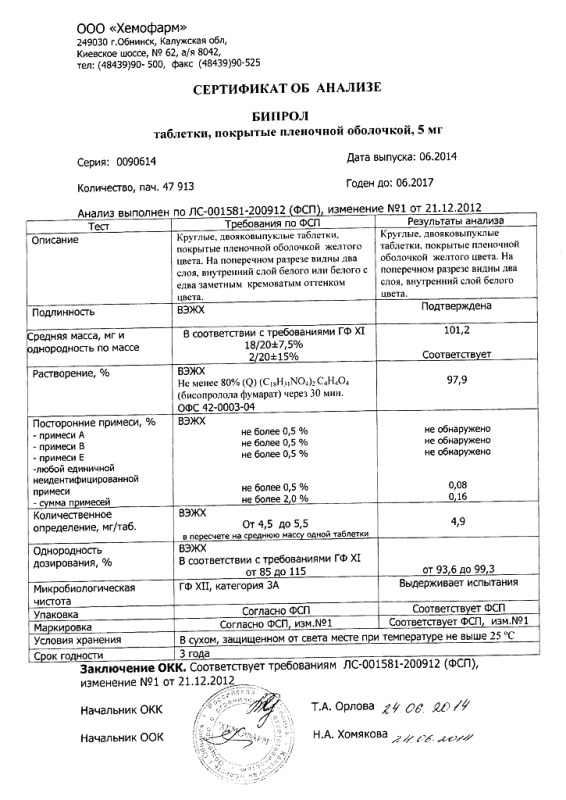 Бипрол таблетки покрыт.плен.об. 5 мг 30 шт.