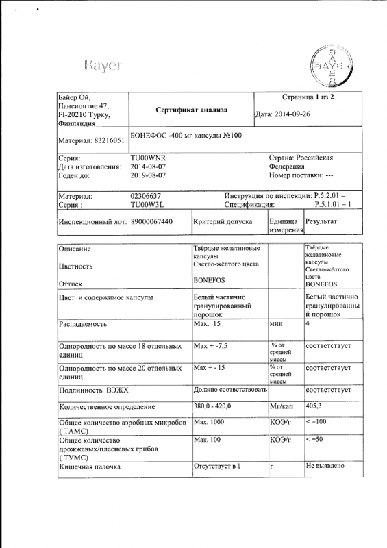 Бонефос капсулы 400 мг, 100 шт.