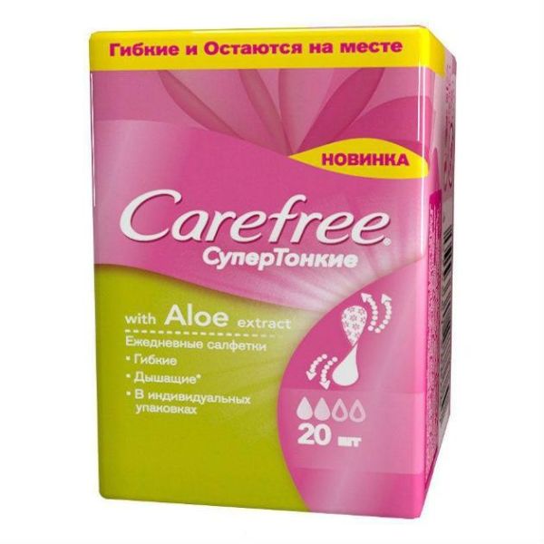 Carefree Aloe Extract салфетки (прокладки) супертонкие ежедневные в инд.уп. 20 шт. Carefree Aloe Extract салфетки (прокладки) супертонкие ежедневные в инд.уп. 20 шт.