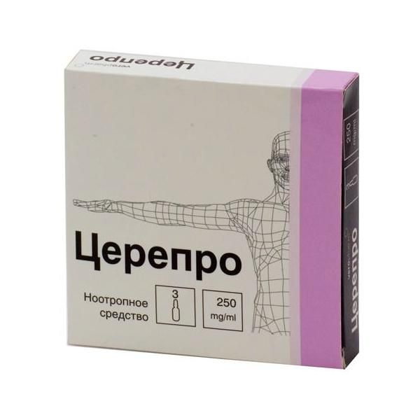 Церепро р-р для в/вен. и в/мыш. введ. 250 мг/мл 4 мл ампулы 3 шт. Церепро р-р для в/вен. и в/мыш. введ. 250 мг/мл 4 мл ампулы 3 шт.