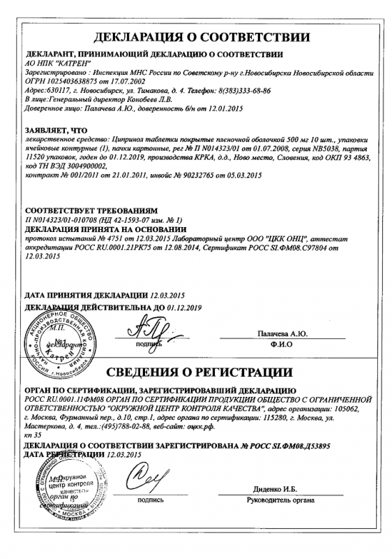 Ципринол таблетки 500 мг, 10 шт.