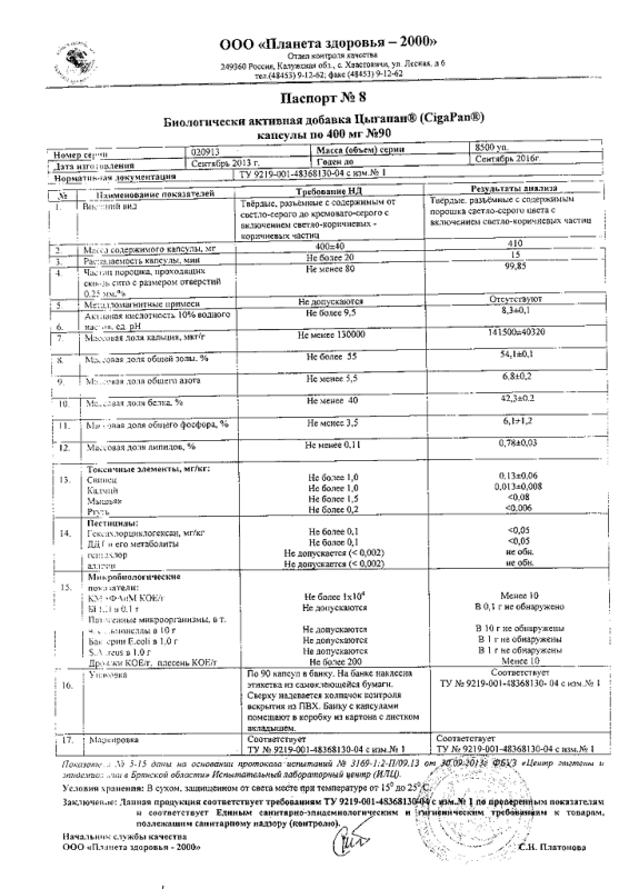 Цыгапан для спортсменов капсулы 400 мг, 90 шт.