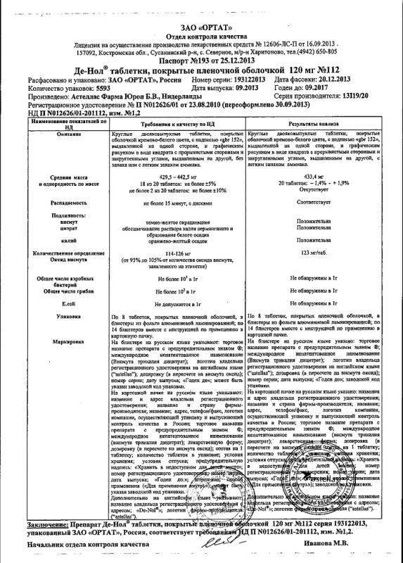 Де-нол таблетки 120 мг, 112 шт.