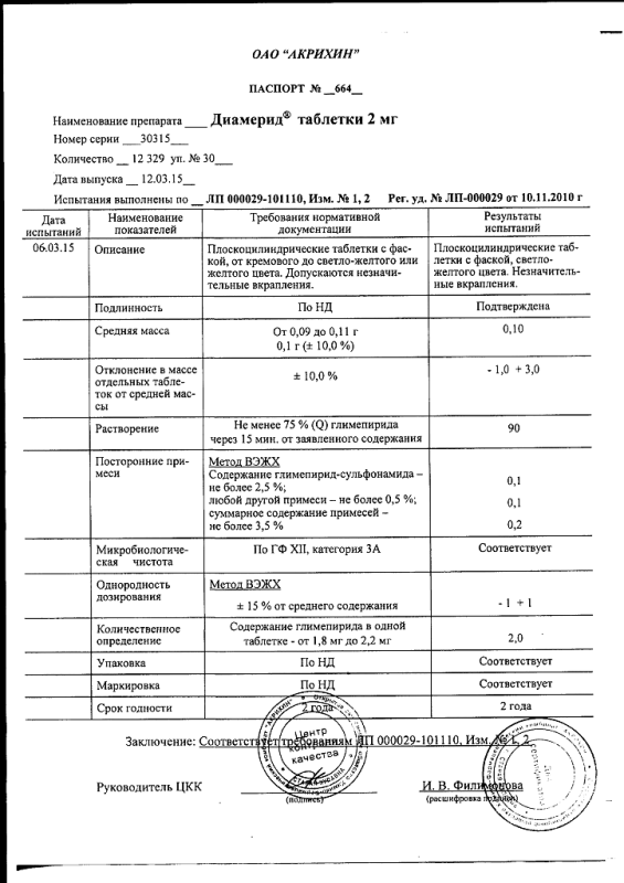 Диамерид таблетки 2 мг, 30 шт.