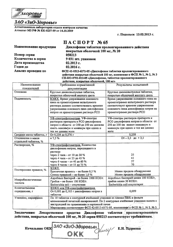 Диклофенак таблетки покрыт.киш-раств.об.пролонг.100 мг 20 шт.