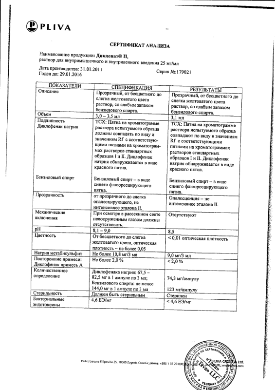 Диклонат П р-р для в/мыш. введ.37,5 мг/мл 2 мл ампулы