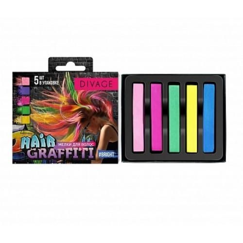 Divage Мелки для волос цветные hair graffiti bright 5 шт