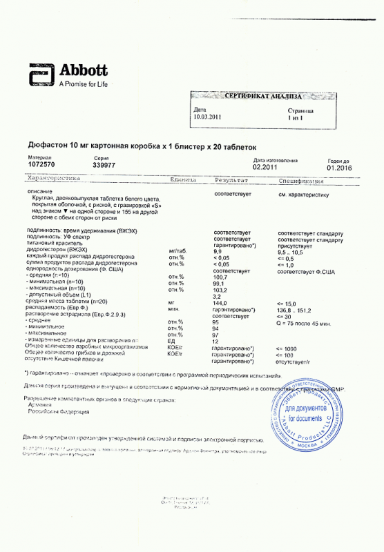 Дюфастон таблетки 10 мг