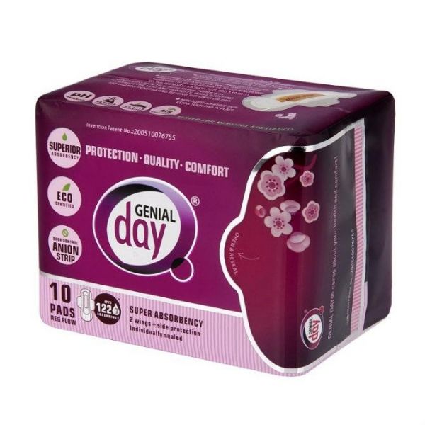 Джениал Дэй/Genial Day Эко-прокладки гигиенические женские дневные с анионовой полоской 10 шт.