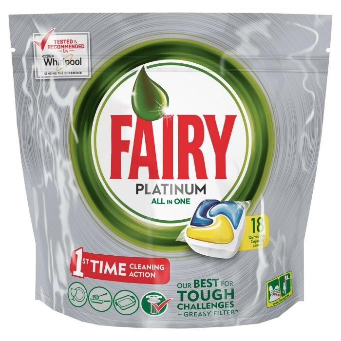 Fairy Platinum All in 1 средство для мытья посуды в капсулах для посудомоечных машин Лимон 18 шт.