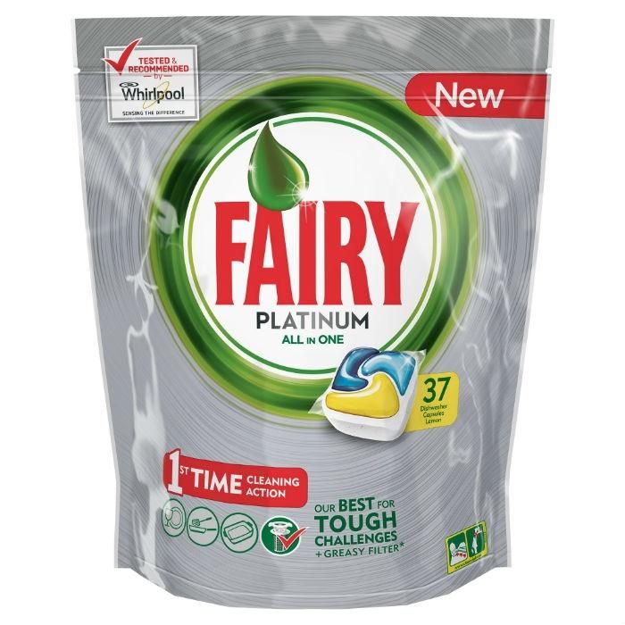 Fairy Platinum All in 1 средство для мытья посуды в капсулах для посудомоечных машин Лимон 37 шт.