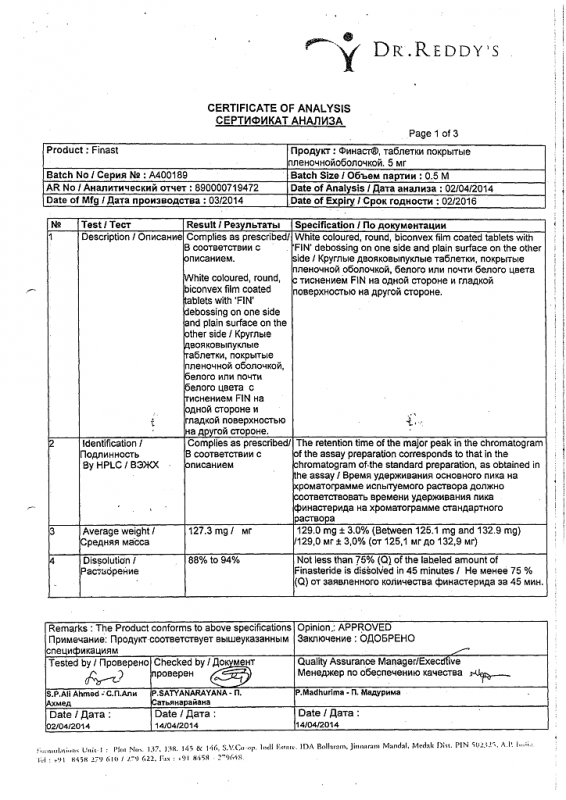 Финаст таблетки покрыт.плен.об. 5 мг 30 шт.