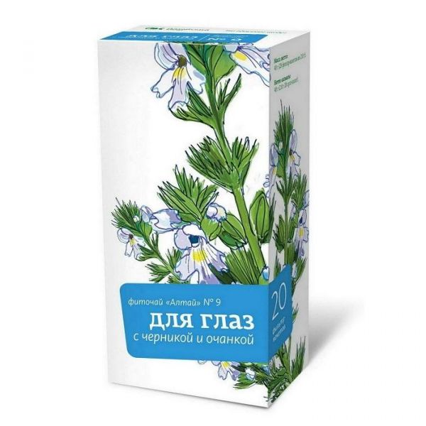 Фиточай Алтай №9 для глаз черника и очанка, фильтрпакетики, 20 шт. Фиточай Алтай №9 для глаз черника и очанка, фильтрпакетики, 20 шт.