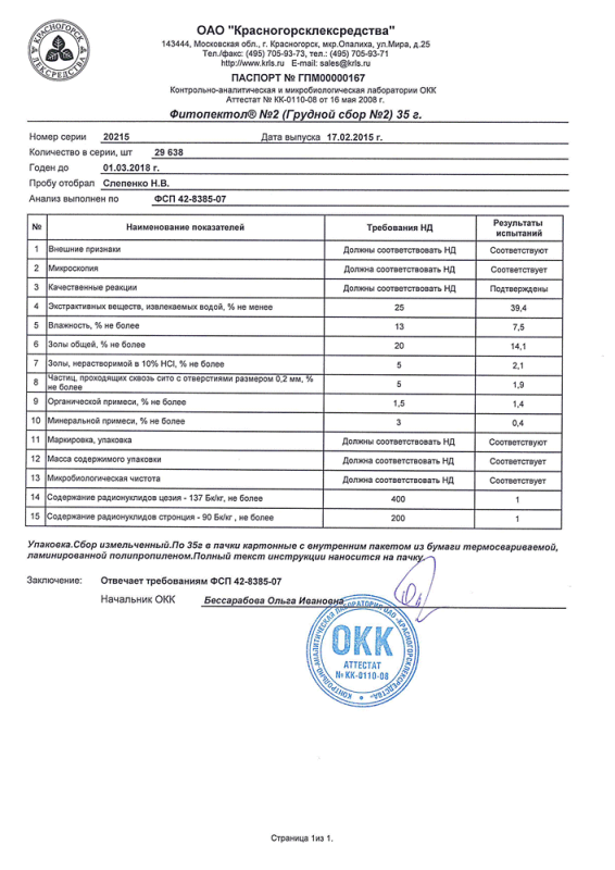 Фитопектол № 2 грудной сбор пачка, 35 г