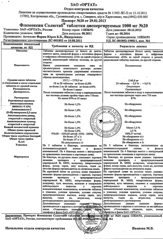 Флемоксин солютаб таблетки 1 г, 20 шт.