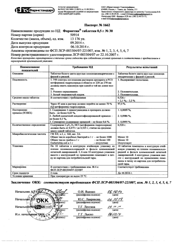 Форметин таблетки 500 мг, 30 шт.