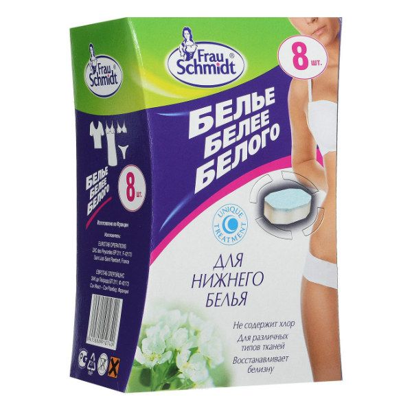Frau Schmidt Таблетки для отбеливания Белье Белее Белого для нижнего белья 8 таблеток Frau Schmidt Таблетки для отбеливания Белье Белее Белого для нижнего белья 8 таблеток
