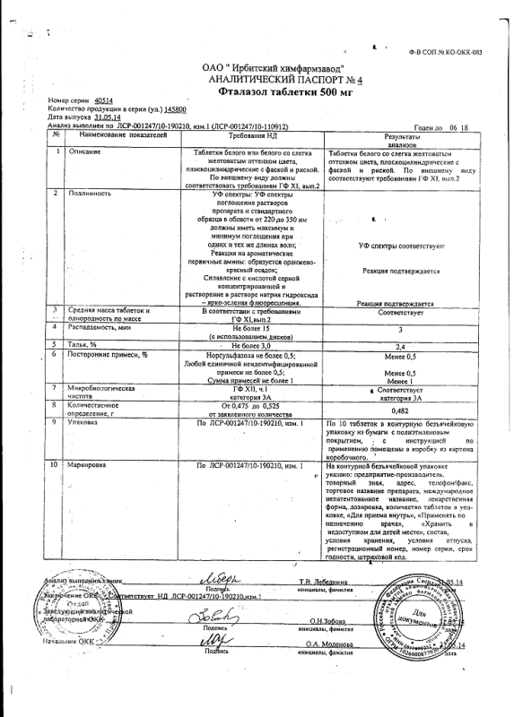 Фталазол таблетки 500 мг, 10 шт.