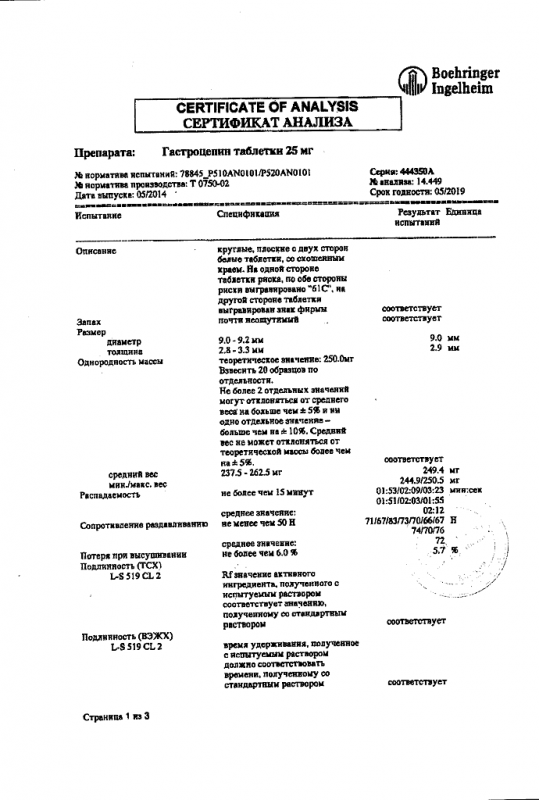 Гастроцепин таблетки 25 мг, 50 шт.