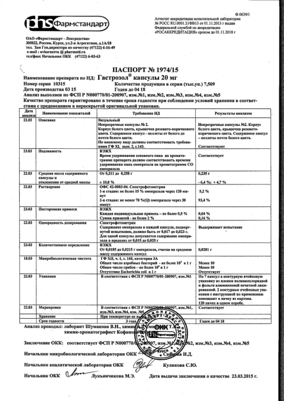 Гастрозол капсулы 20 мг, 14 шт.