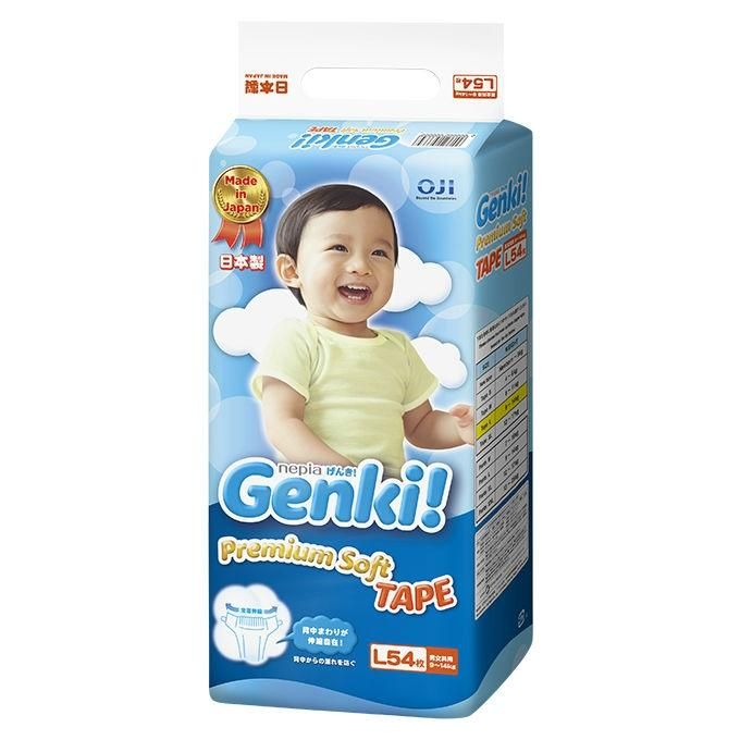 Genki Premium Soft Подгузники для мальчиков и девочек L (9-14 кг) 54 шт.