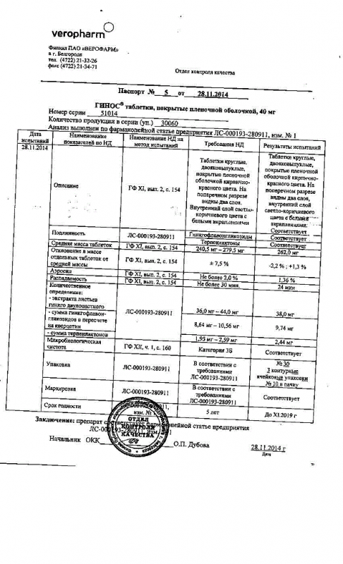 Гинос таблетки 40 мг, 30 шт.