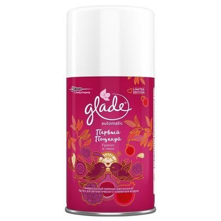 Glade Освежитель воздуха Automatik сменный баллон Первый Поцелуй Гранат и Пион 269 мл