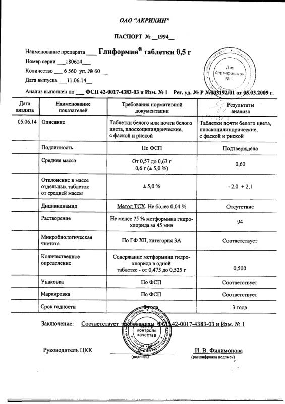 Глиформин таб. 500мг №60