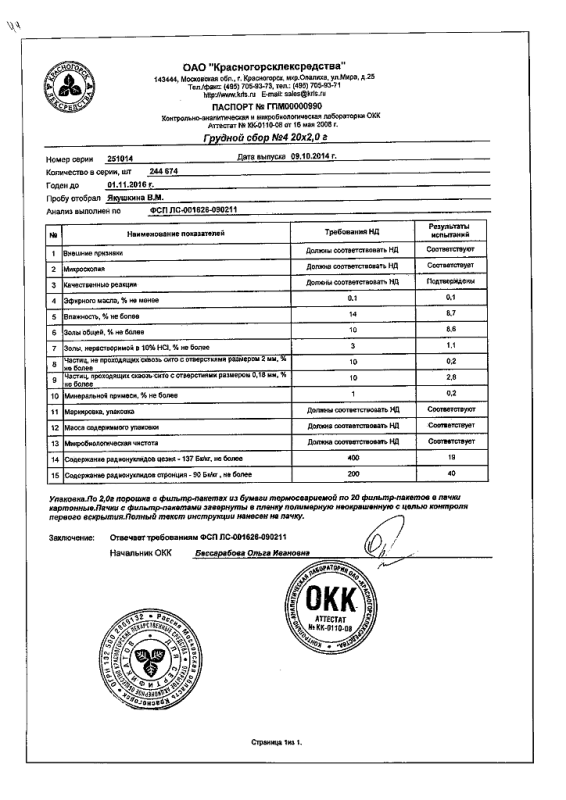 Грудной сбор N4 фильтрпакетики 2 г, 20 шт.