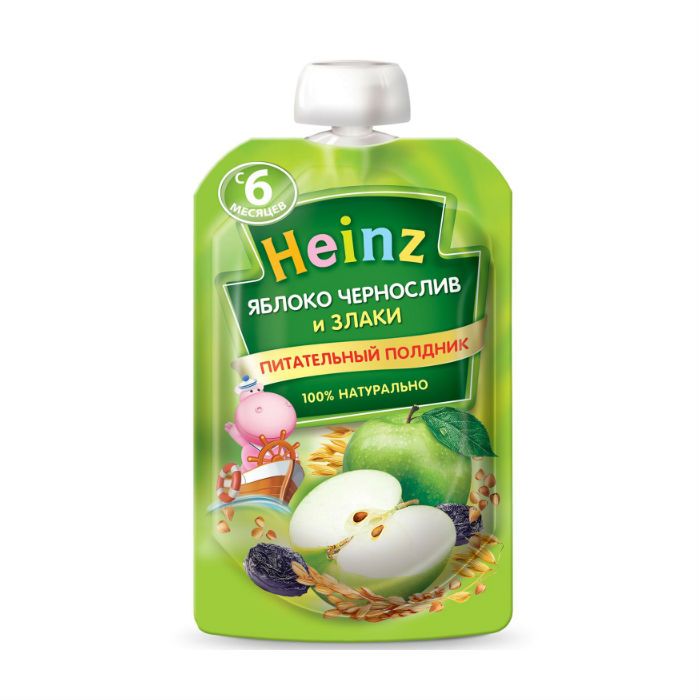 Хайнц (Heinz) Пюре яблоко чернослив и злаки пауч 6 мес. 90 г