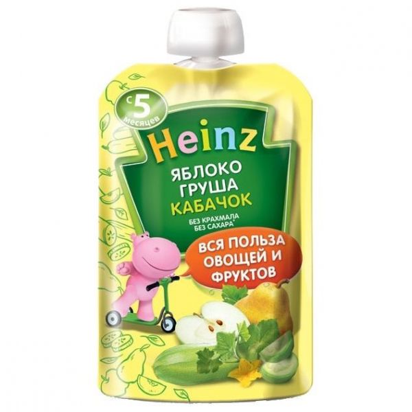 Хайнц (Heinz) Пюре яблоко груша кабачок пауч 5 мес. 90 г Хайнц (Heinz) Пюре яблоко груша кабачок пауч 5 мес. 90 г