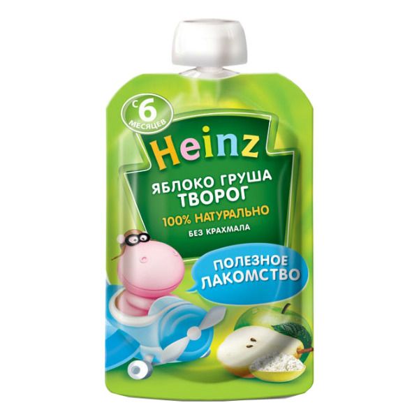 Хайнц (Heinz) Пюре яблоко груша творог пауч 6 мес. 90 г