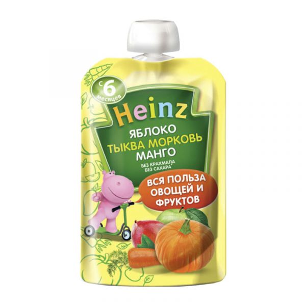 Хайнц (Heinz) Пюре яблоко тыква морковь манго пауч 6 мес. 90 г Хайнц (Heinz) Пюре яблоко тыква морковь манго пауч 6 мес. 90 г