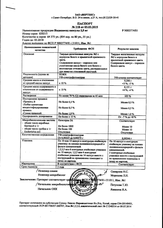 Индапамид 2.5мг капс. х30 (r)