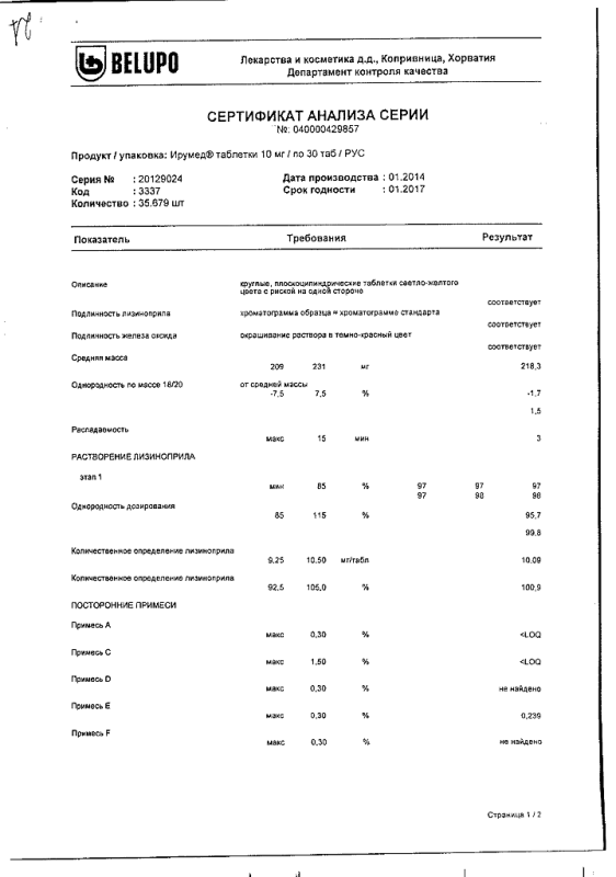 Ирумед таблетки 10 мг, 30 шт