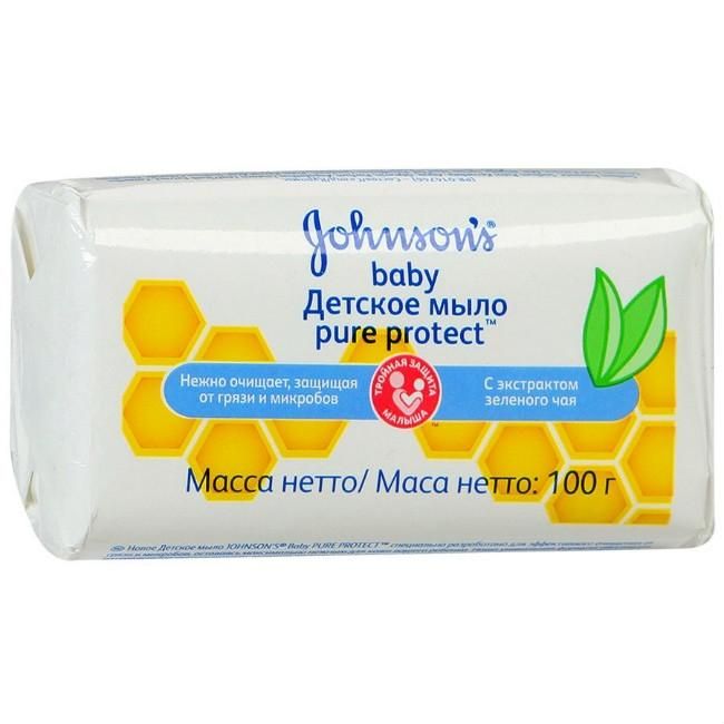 Johnsons Baby Pure Protect детское мыло с экстрактом зеленого чая и медом 100 г